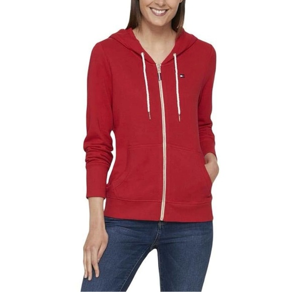 Tommy Hilfiger Women's Zip-up Hoodie French Terry Size S Red Classic Sweatshirt - Picture 12 of 14
